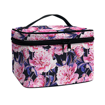Vintage Pink Peony Floral Print Travel Makeup Bag