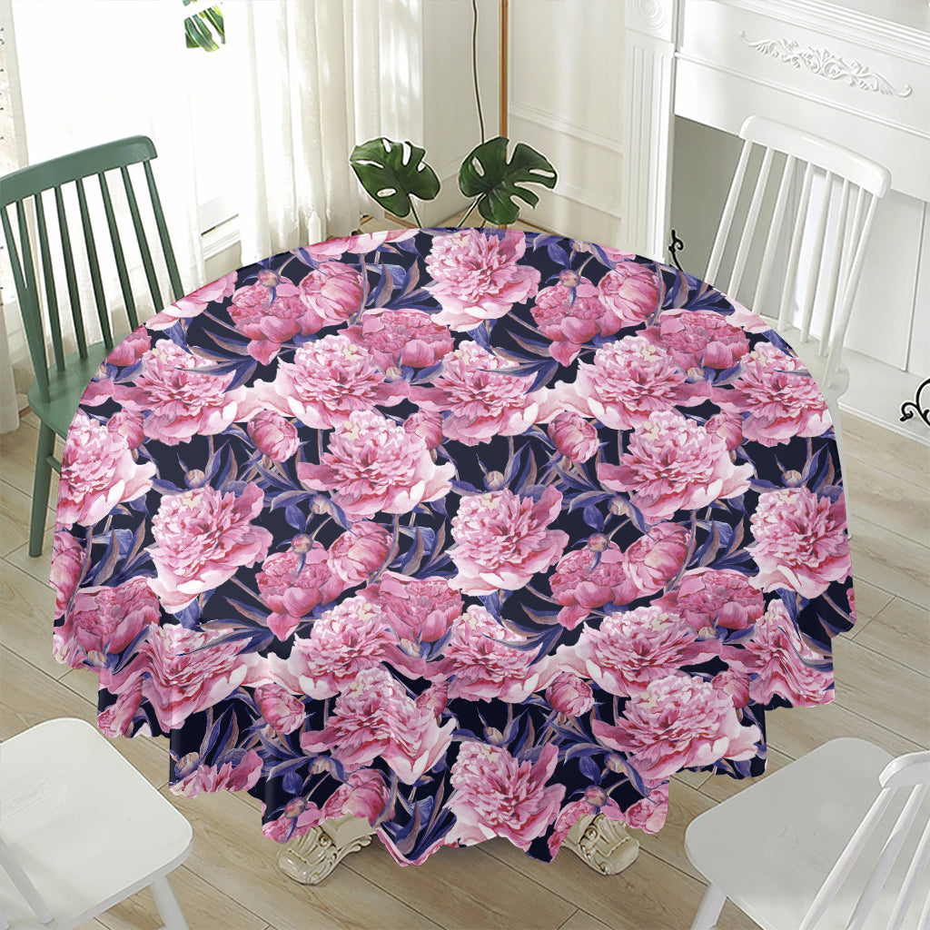 Vintage Pink Peony Floral Print Waterproof Round Tablecloth