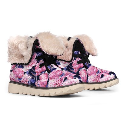 Vintage Pink Peony Floral Print Winter Boots