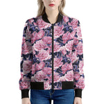 Vintage Pink Peony Floral Print Women's Bomber Jacket