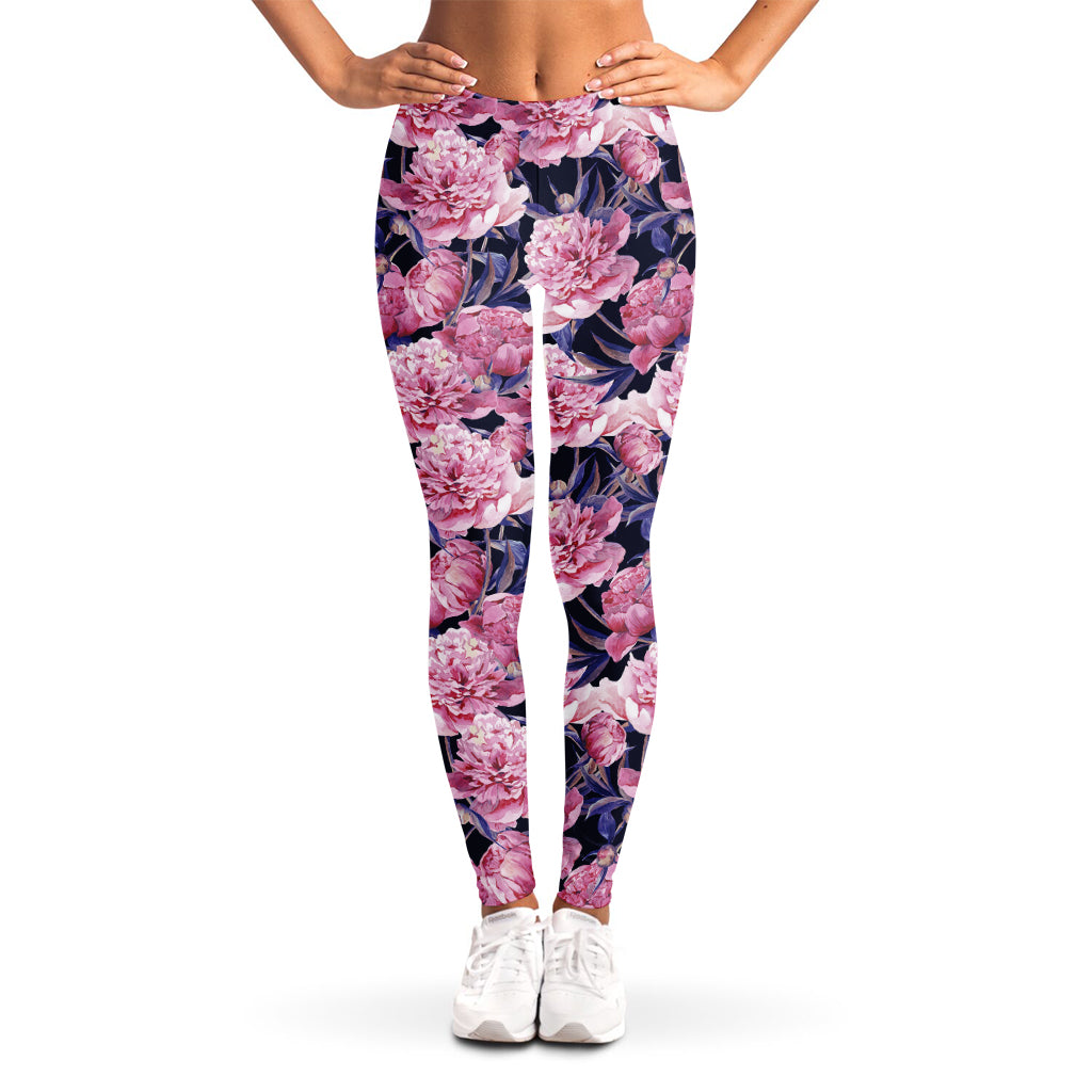 Vintage Pink Peony Floral Print Women's Leggings