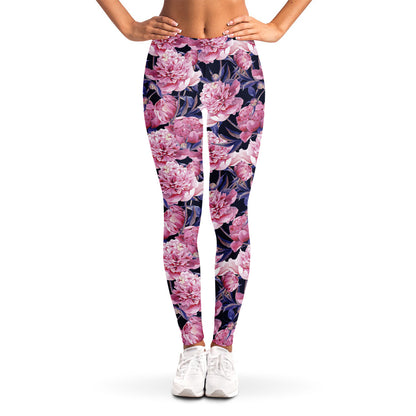 Vintage Pink Peony Floral Print Women's Leggings