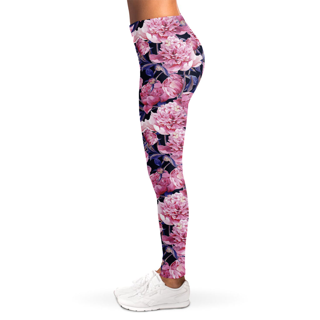 Vintage Pink Peony Floral Print Women's Leggings