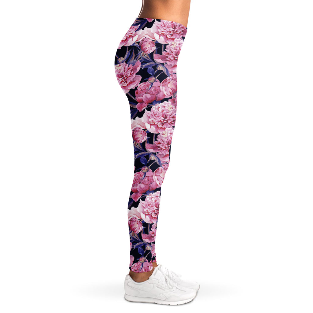 Vintage Pink Peony Floral Print Women's Leggings