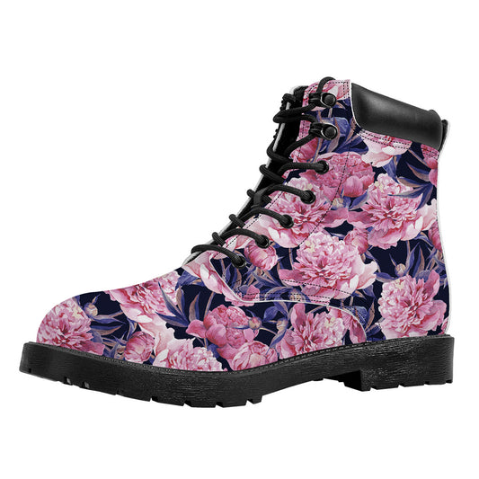 Vintage Pink Peony Floral Print Work Boots