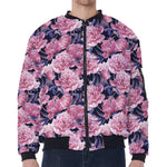 Vintage Pink Peony Floral Print Zip Sleeve Bomber Jacket