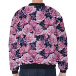 Vintage Pink Peony Floral Print Zip Sleeve Bomber Jacket