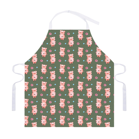Vintage Pink Pig Pattern Print Adjustable Apron