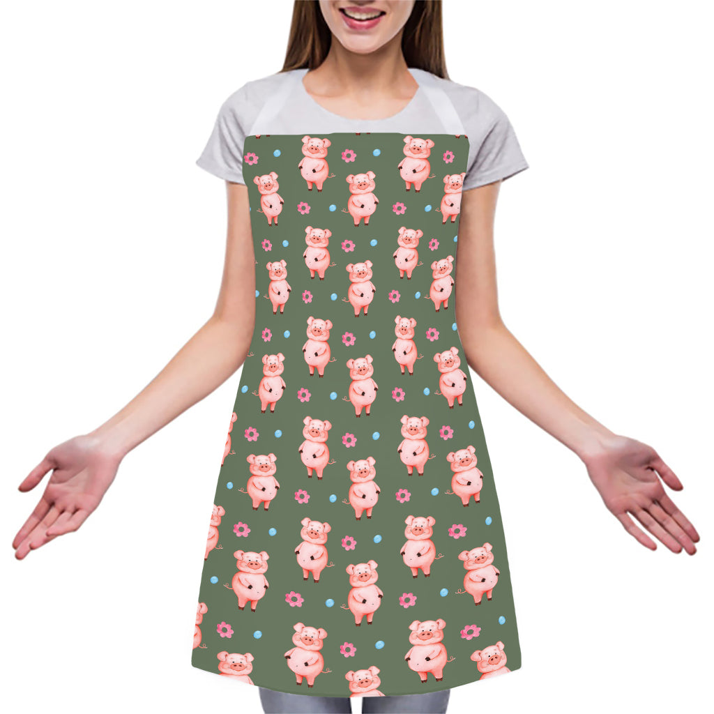 Vintage Pink Pig Pattern Print Adjustable Apron