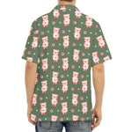 Vintage Pink Pig Pattern Print Aloha Shirt