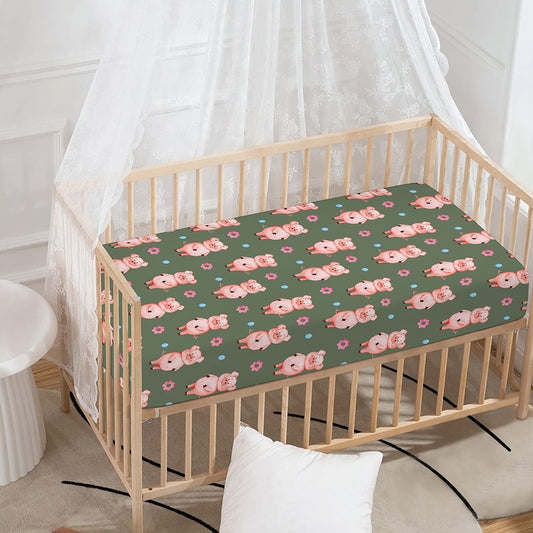 Vintage Pink Pig Pattern Print Baby Crib Sheet
