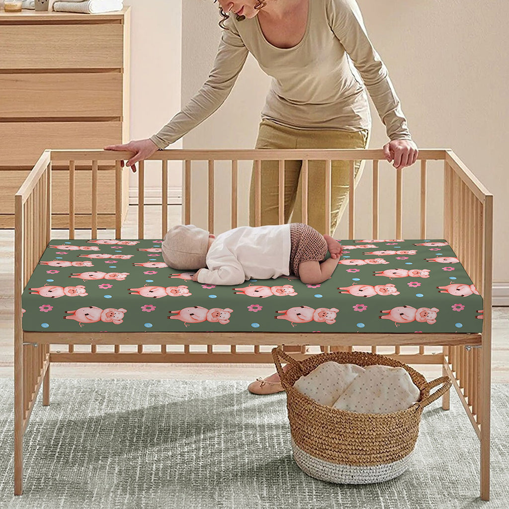 Vintage Pink Pig Pattern Print Baby Crib Sheet