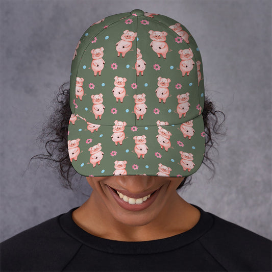 Vintage Pink Pig Pattern Print Baseball Cap