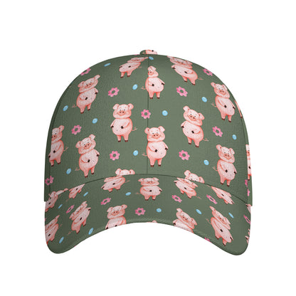 Vintage Pink Pig Pattern Print Baseball Cap