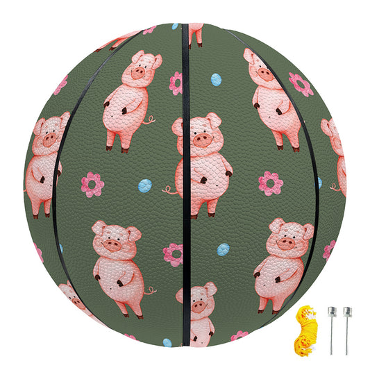 Vintage Pink Pig Pattern Print Basketball