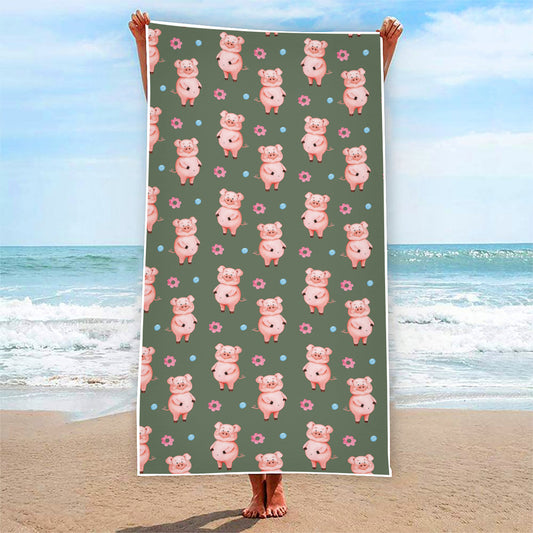 Vintage Pink Pig Pattern Print Beach Towel