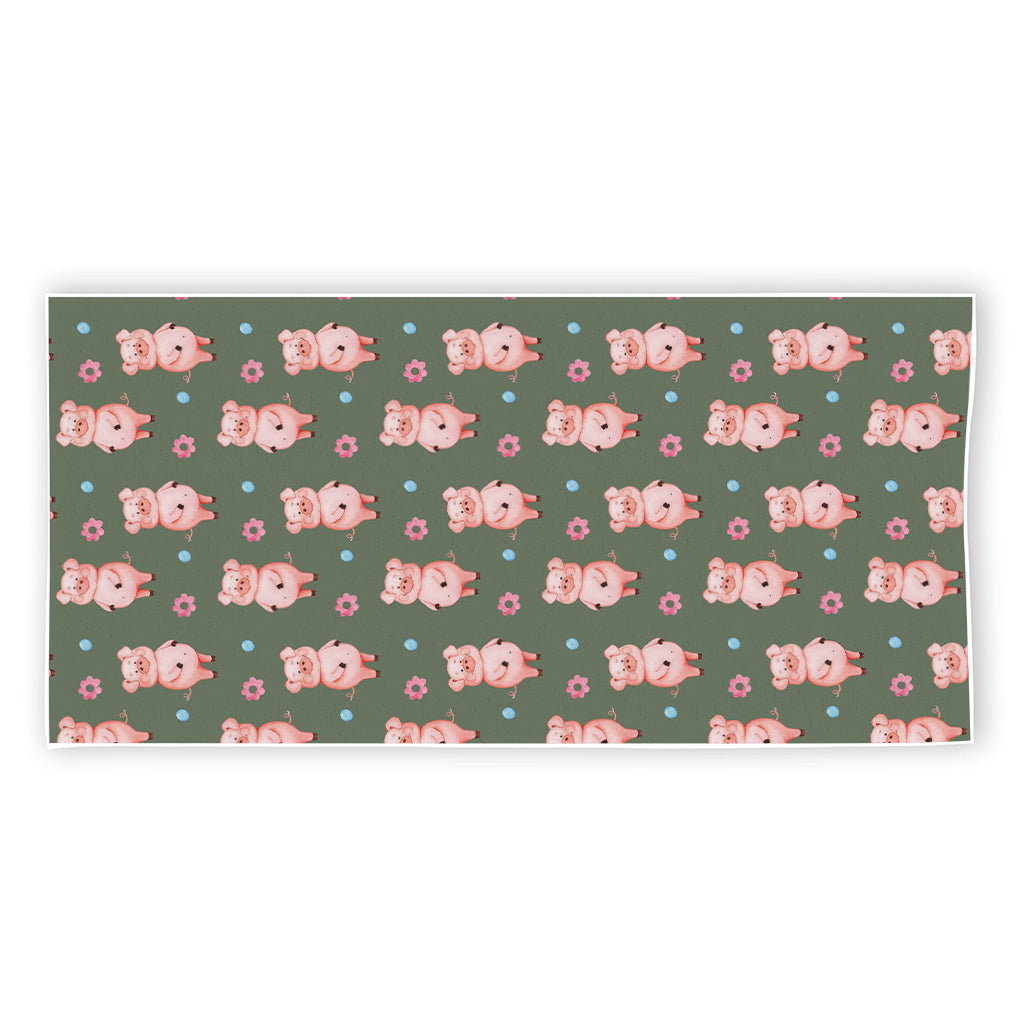 Vintage Pink Pig Pattern Print Beach Towel