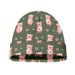 Vintage Pink Pig Pattern Print Beanie