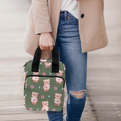 Vintage Pink Pig Pattern Print Bible Tote Bag