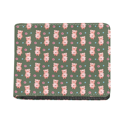 Vintage Pink Pig Pattern Print Bifold Wallet
