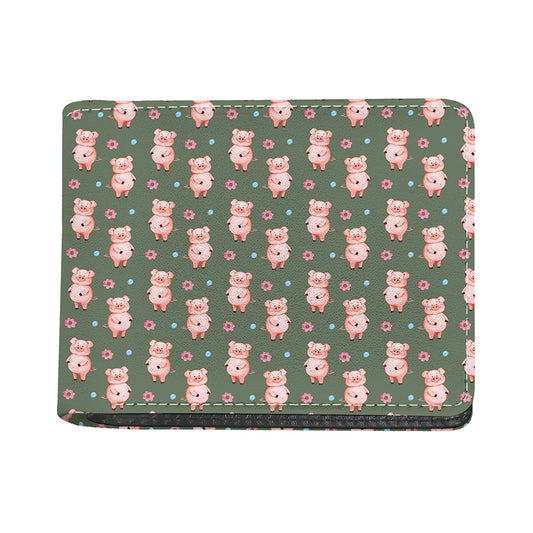 Vintage Pink Pig Pattern Print Bifold Wallet
