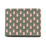 Vintage Pink Pig Pattern Print Bifold Wallet