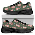 Vintage Pink Pig Pattern Print Black Chunky Shoes