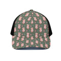 Vintage Pink Pig Pattern Print Black Mesh Trucker Hat