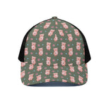 Vintage Pink Pig Pattern Print Black Mesh Trucker Cap