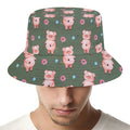 Vintage Pink Pig Pattern Print Bucket Hat