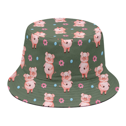 Vintage Pink Pig Pattern Print Bucket Hat