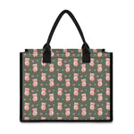 Vintage Pink Pig Pattern Print Canvas Tote Bag