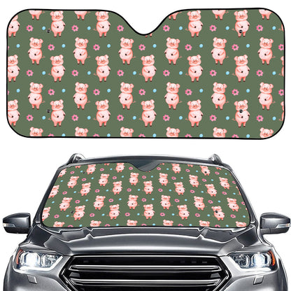 Vintage Pink Pig Pattern Print Car Windshield Sun Shade