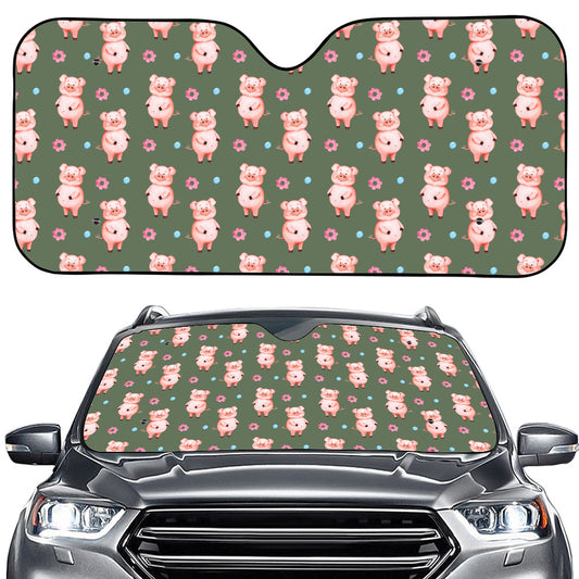 Vintage Pink Pig Pattern Print Car Windshield Sun Shade