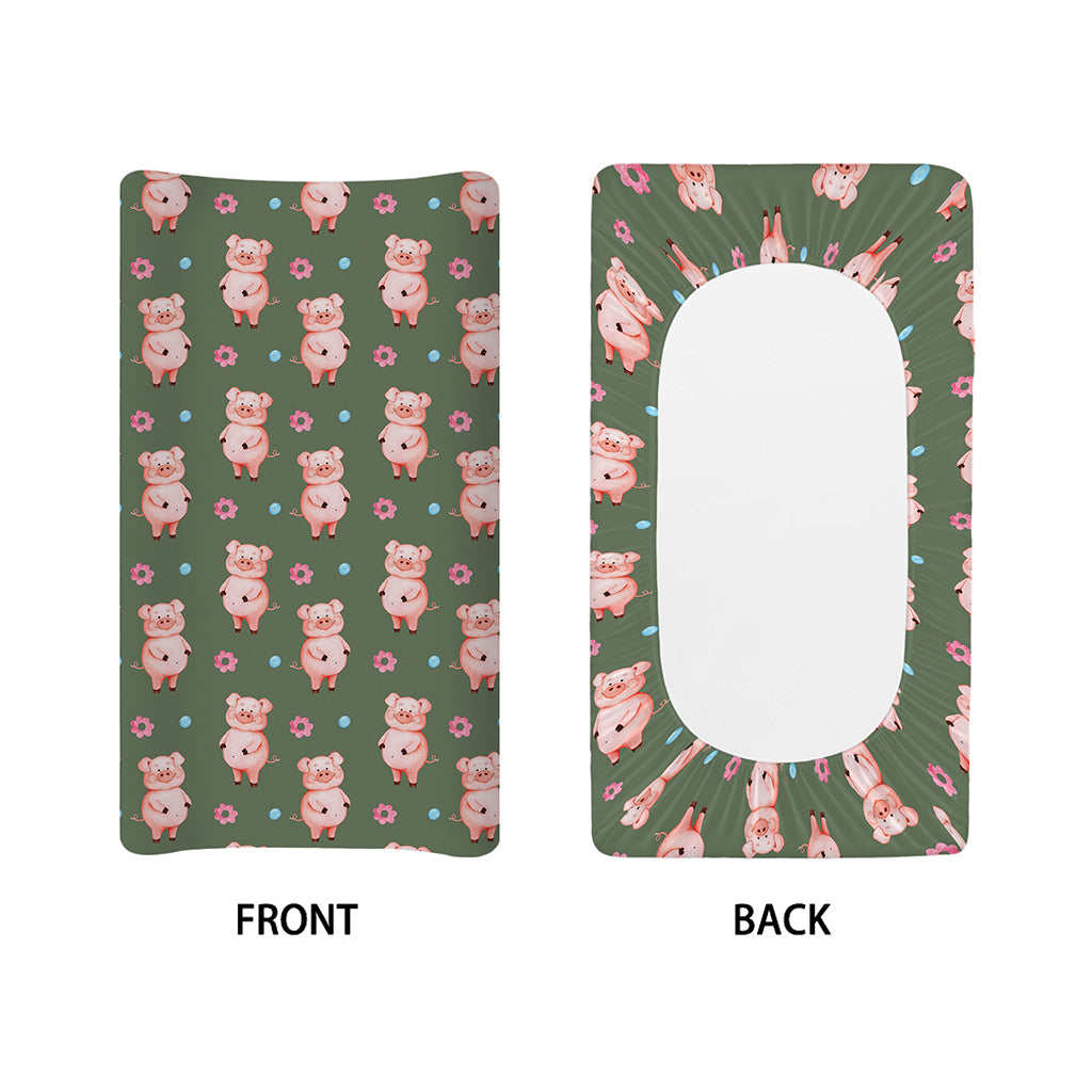 Vintage Pink Pig Pattern Print Changing Pad Cover