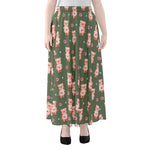 Vintage Pink Pig Pattern Print Chiffon Maxi Skirt