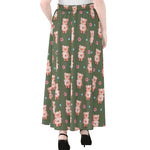 Vintage Pink Pig Pattern Print Chiffon Maxi Skirt