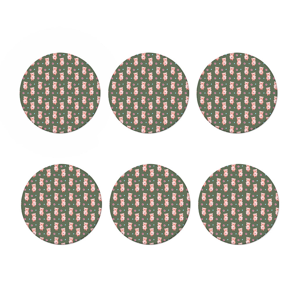 Vintage Pink Pig Pattern Print Coaster Set