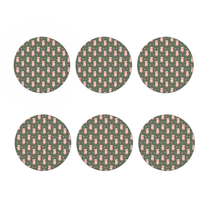 Vintage Pink Pig Pattern Print Coaster Set