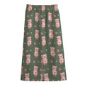Vintage Pink Pig Pattern Print Cotton Front Slit Maxi Skirt