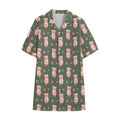 Vintage Pink Pig Pattern Print Cotton Hawaiian Shirt