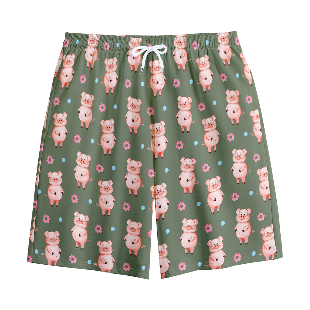 Vintage Pink Pig Pattern Print Cotton Shorts