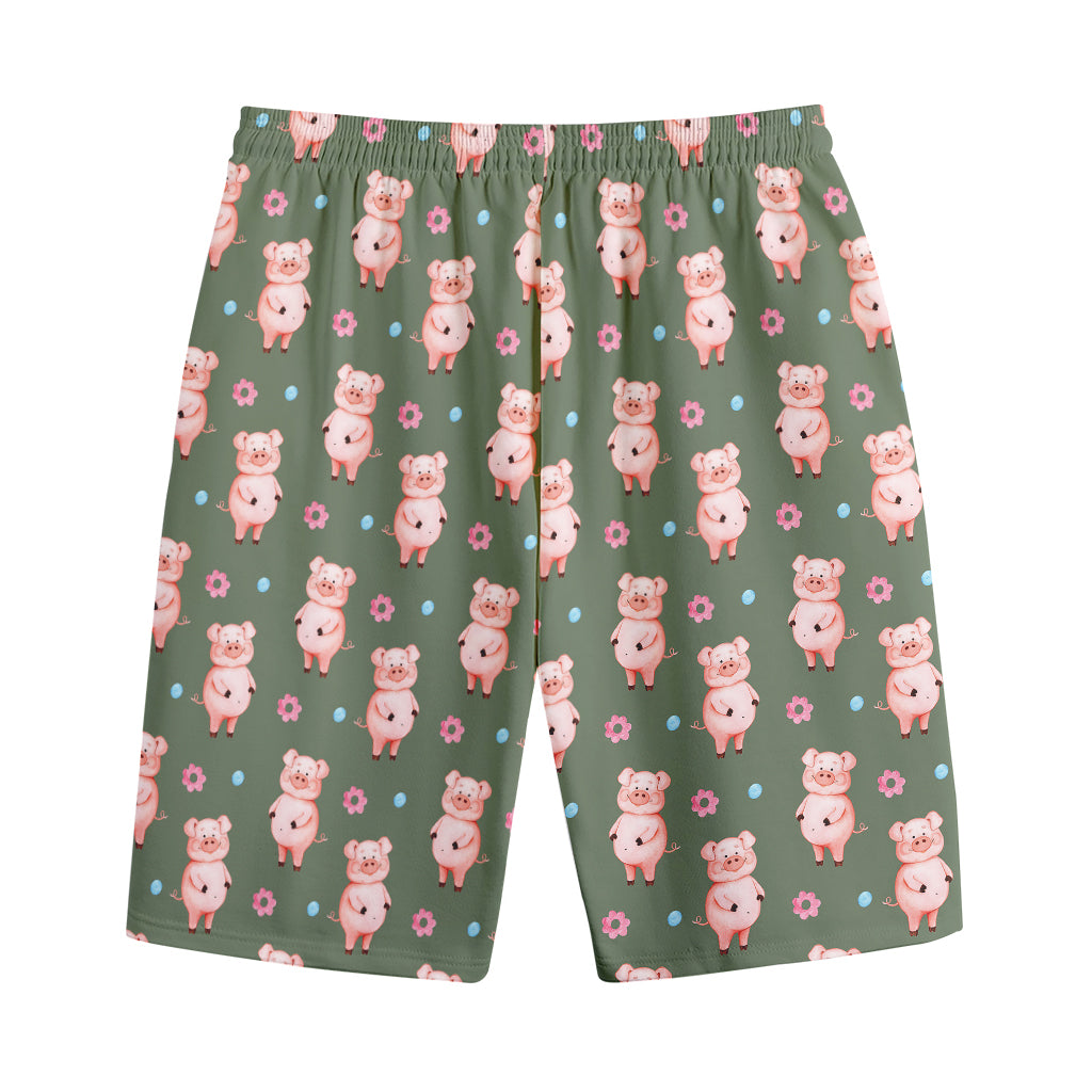 Vintage Pink Pig Pattern Print Cotton Shorts