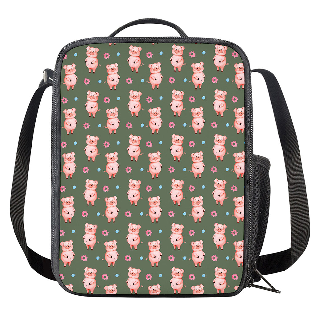 Vintage Pink Pig Pattern Print Crossbody Lunch Bag