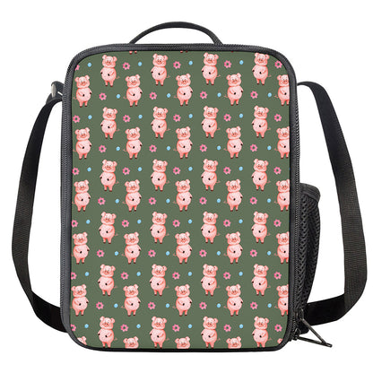Vintage Pink Pig Pattern Print Crossbody Lunch Bag