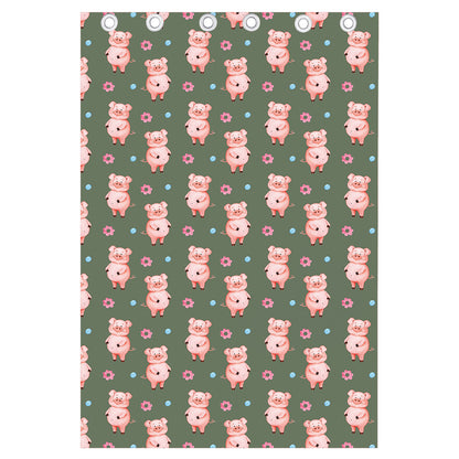 Vintage Pink Pig Pattern Print Curtain