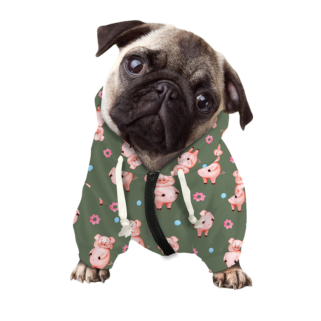Vintage Pink Pig Pattern Print Dog Zip Up Hoodie
