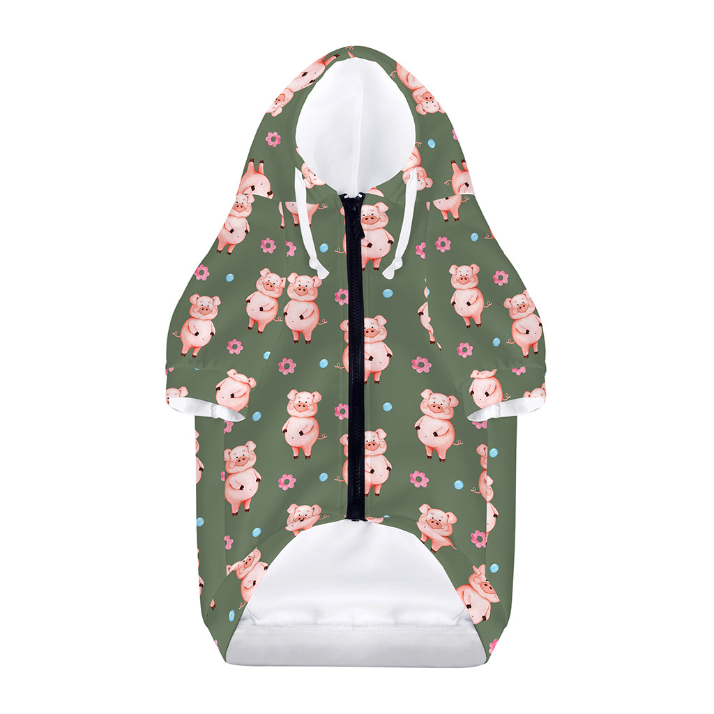 Vintage Pink Pig Pattern Print Dog Zip Up Hoodie