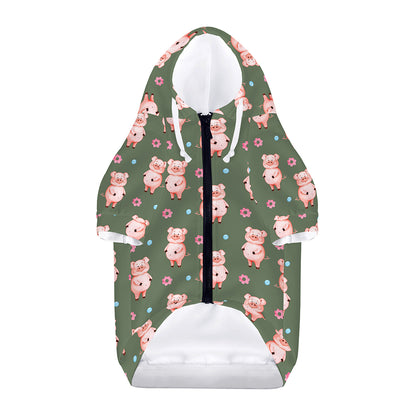 Vintage Pink Pig Pattern Print Dog Zip Up Hoodie