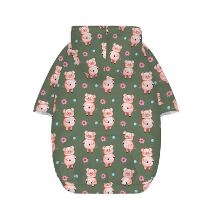 Vintage Pink Pig Pattern Print Dog Zip Up Hoodie